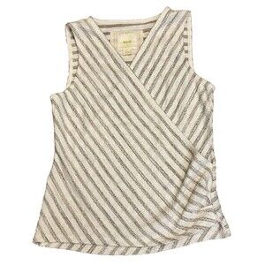 MAEVE Anthropologie Cream/Tan Striped Boucle Surplice Sleeveless Top Boho Small